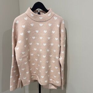 Cozy Heart Pattern Sweater - light pink